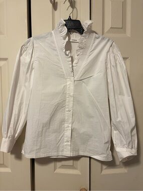 Ruffled Collar White Button-Up Blouse